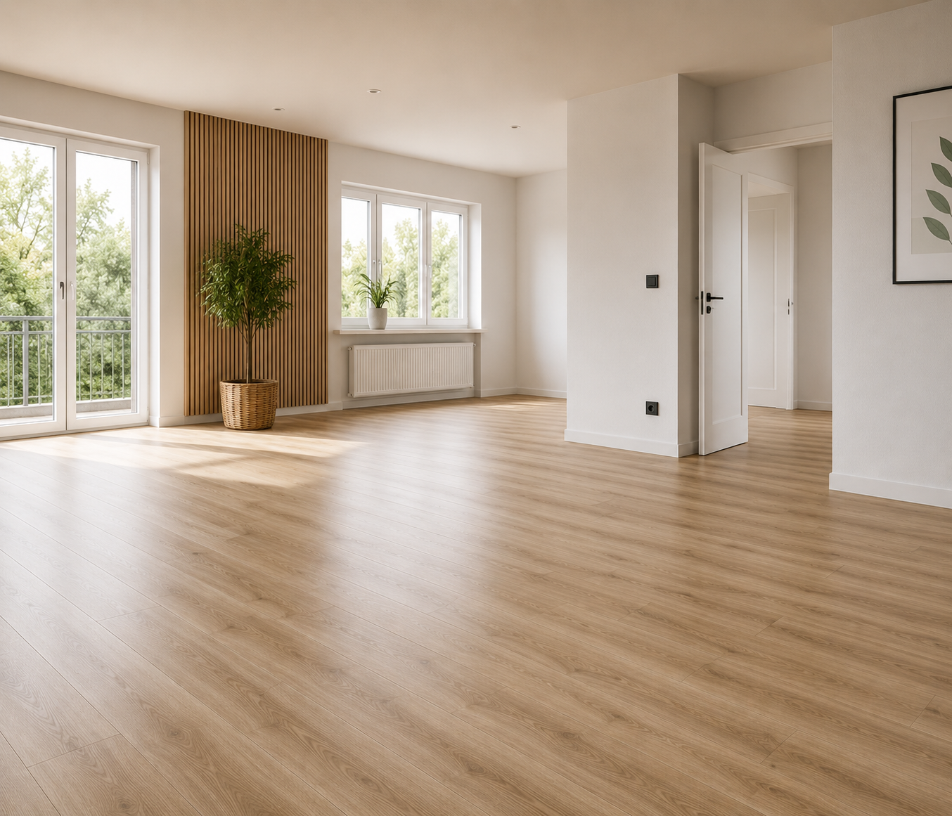 Fertig verlegter Vinylboden in einem hellen Wohnraum